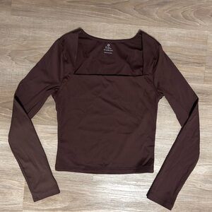 Active Wear Chocolate Brown Long Sleeve Double-Lined Slim-fit Women’s Top